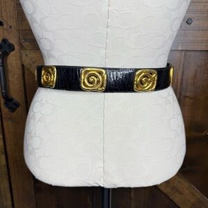 Vintage Avignon Gold Tone Swirl Black Leather Belt Women’s S